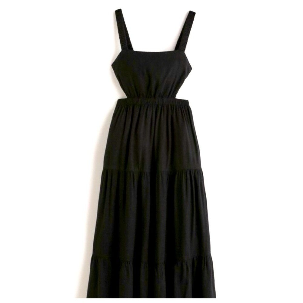 Abercrombie & Fitch Black Linen Blend Cut Out Maxi Dress in Black Size S